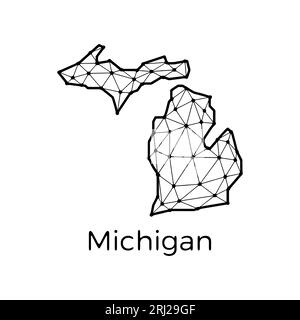 Michigan State Map polygonale Abbildung aus Linien und Punkten, isoliert auf weißem Hintergrund. US-Bundesstaat mit niedrigem Poly-Design Stock Vektor