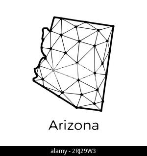 Arizona State Map polygonale Darstellung aus Linien und Punkten, isoliert auf weißem Hintergrund. US-Bundesstaat mit niedrigem Poly-Design Stock Vektor