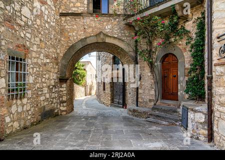 Das malerische Dorf Vertine, in der Nähe von Gaiole in Chianti. Provinz Siena, Toskana, Italien Stockfoto