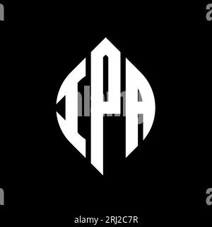 IPA-Logo mit kreisförmigem Buchstaben und Ellipsenform. IPA-Ellipsenbuchstaben im typografischen Stil. Die drei Initialen bilden ein kreisförmiges Logo. IPA CI Stock Vektor