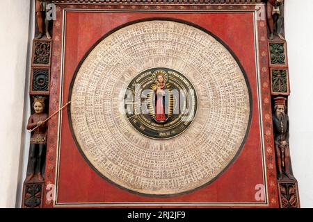 Marienkirche astronomische Uhr detaillierte Ansicht des Zifferblatts der Heiligen Tage in der Marienkirche, Danzig, Polen, Europa, EU Stockfoto