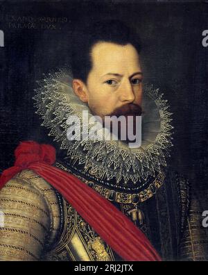 Porträt der Condottiere Alexander (Alessandro) Farnese, Herzog von Parma, Gouverneur der Niederlande, gemalt von Otto van Veen. Farnese war der Chef der spanischen Armee in den Niederlanden und sollte die Invasion Englands von Holland aus anführen, nachdem die Armada die englische Marine besiegt hatte. Stockfoto