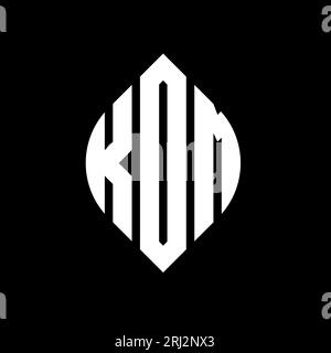 OM-Logo mit KREISFÖRMIGEM Buchstaben und Kreis- und Ellipsenform. KOM Ellipsenbuchstaben im typografischen Stil. Die drei Initialen bilden ein kreisförmiges Logo. KOM CI Stock Vektor