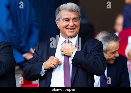 Barcelona, Spanien. August 2023. Joan Laporta, Präsident des FC Barcelona, wird während des Fußballspiels La Liga zwischen dem FC Barcelona und Cadiz CF im Lluis Companys Stadium in Barcelona, Spanien, am 20. August 2023 abgebildet. Foto: Siu Wu. Quelle: dpa/Alamy Live News Stockfoto