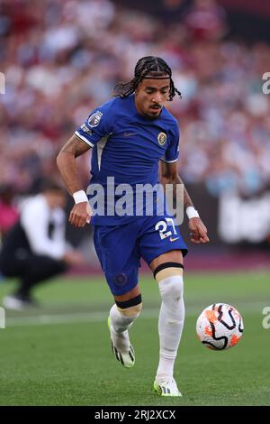 London Stadium, London, Großbritannien. August 2023. Premier League Football, West Ham United gegen Chelsea; Malo Gusto von Chelsea Credit: Action Plus Sports/Alamy Live News Stockfoto