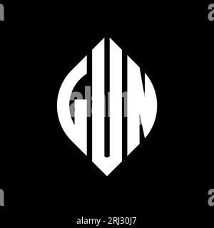 Logodesign mit kreisförmigem LUN-Buchstaben mit Kreis- und Ellipsenform. LUN-Ellipsenbuchstaben im typografischen Stil. Die drei Initialen bilden ein kreisförmiges Logo. LUN-CI Stock Vektor