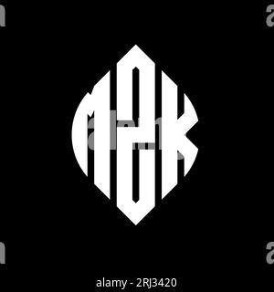 MZK kreisförmiges Logo mit Kreis- und Ellipsenform. MZK-Ellipsenbuchstaben im typografischen Stil. Die drei Initialen bilden ein kreisförmiges Logo. MZK CI Stock Vektor