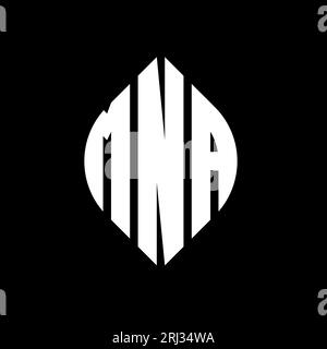 MNA-Logodesign mit kreisförmigem Buchstaben und Ellipsenform. MNA-Ellipsenbuchstaben im typografischen Stil. Die drei Initialen bilden ein kreisförmiges Logo. MNA CI Stock Vektor