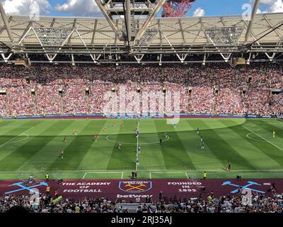 Stratford, London, Großbritannien. August 2023. Szenen aus dem West Ham Football Club gegen Chelsea FC im zweiten Spiel der Saison 2023/24 im London Stadium Credit: Motofoto/Alamy Live News Stockfoto