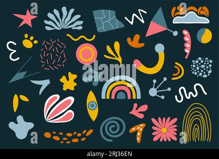 Farbenfrohes abstraktes Set. Handgezeichnete Doodle Elements Kollektion. Vektor einfache Formen. Stock Vektor