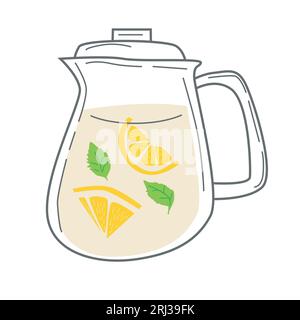 Kanne mit selbstgemachtem Getränk mit Zitrone und Minze Stock Vektor