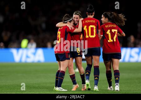 Sydney, Australien, 20. August 2023. Mariona Caldentey aus Spanien feiert Spains Tor mit Teamkollegen während des Fußball-Endspiels der Frauen-Weltmeisterschaft zwischen den Spian und England im Stadium Australia am 20. August 2023 in Sydney, Australien. Quelle: Damian Briggs/Speed Media/Alamy Live News Stockfoto