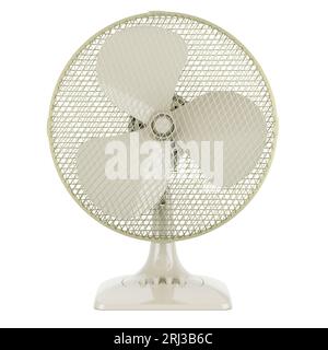 Weißer Tischventilator, Vorderansicht. 3D-Rendering isoliert auf weißem Hintergrund Stockfoto