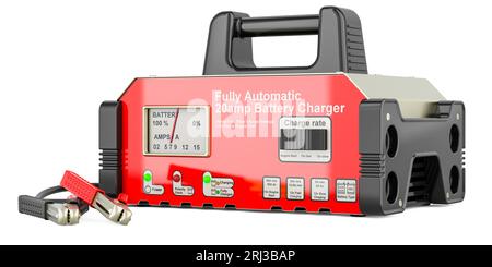 Automatisches Smart-Car-Batterieladegerät, 3D-Rendering isoliert auf weißem Hintergrund Stockfoto