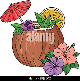 Coconut Cocktail Cartoon Colored Clipart Stock Vektor