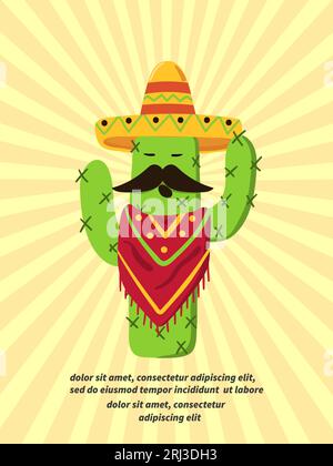 mexikanischer Karikaturkaktus. Kartendesign. Vektorillustration. Stock Vektor
