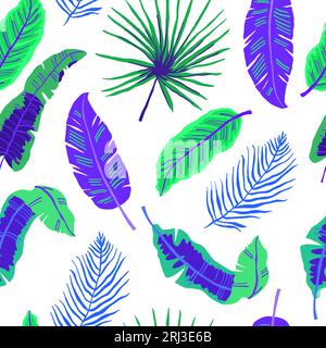 Nahtloses Vektormuster mit tropischen Neonblättern auf weiß. Vektorillustration Stock Vektor