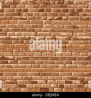 Alte Backsteinmauer Hintergrund. Natürliche rote, braune Steinstruktur. Nahtloses Muster. Oberflächenkonstruktion. Vektor-realistische Zeichentrickillustration Stock Vektor