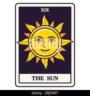 Die Sun-Tarot-Karte im schlichten modernen Cartoon-Stil. Vektor-Clip-Art-Illustration. Stock Vektor