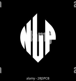 NLP-Logodesign mit kreisförmigem Buchstaben und Ellipsenform. NLP-Ellipsenbuchstaben im typografischen Stil. Die drei Initialen bilden ein kreisförmiges Logo. NLP-CI Stock Vektor