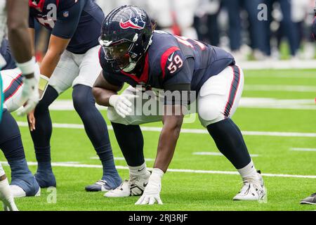 19. August 2023: Houston Texans wachen Kenyon Green (59) während eines Vorbereitungsspiels zwischen den Miami Dolphins und den Houston Texans in Houston, TX. Trask Smith/CSM Stockfoto