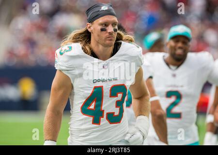 19. August 2023: Andrew Van Ginkel (43), Linebacker der Miami Dolphins, während eines Vorbereitungsspiels zwischen den Miami Dolphins und den Houston Texans in Houston, TX. Trask Smith/CSM (Bild: © Trask Smith/Cal Sport Media) Stockfoto