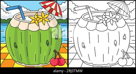 Coconut Drink Summer Coloring Page Illustration Stock Vektor