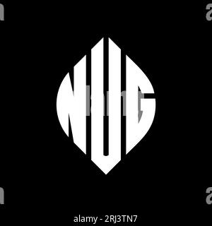 NUG kreisförmiges Logo mit Kreis- und Ellipsenform. NUG Ellipsenbuchstaben im typografischen Stil. Die drei Initialen bilden ein kreisförmiges Logo. NUG CI Stock Vektor