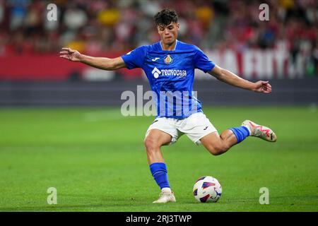 Girona, Spanien. August 2023. Gorka Rivera von Getafe CF spielte während des La Liga EA Sports Match zwischen Girona FC und Getafe CF am 20. August 2023 im Montilivi Stadium in Girona, Spanien. (Foto: Bagu Blanco/PRESSINPHOTO) Credit: PRESSINPHOTO SPORTS AGENCY/Alamy Live News Stockfoto