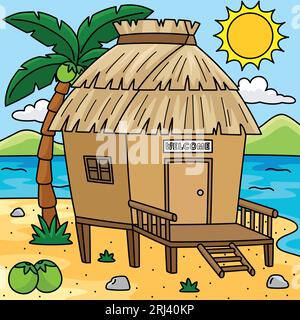 Nipa Hut Sommer Farbige Karikatur Illustration Stock Vektor