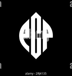 PCP-Logo mit kreisförmigem Buchstaben und Ellipsenform. PCP-Ellipsenbuchstaben im typografischen Stil. Die drei Initialen bilden ein kreisförmiges Logo. PCP CI Stock Vektor