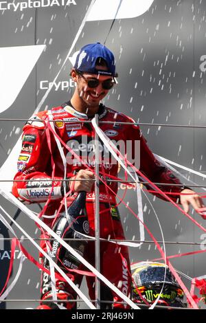 SPIELBERG, ÖSTERREICH; Motorrad Grand Prix von, Österreich. , . Siegerehrung Podium #1 BAGNAIA Francesco (ITA)/Moto GP MotoGP, MOTO GP, Saison 2023 auf dem Red Bull Ring - Spielberg, Motorrad Grand Prix von Österreich - Motorsport, Motorradstraßenrennen, Motorrad-WM, Foto und Copyright © Udo STIEFEL/ATP Images (STIEFEL Udo/ATP/SPP) Credit: SPP Sport Press Photo. Alamy Live News Stockfoto