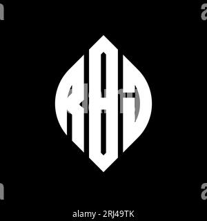 RBJ kreisförmiges Logo mit Kreis- und Ellipsenform. RBJ-Ellipsenbuchstaben im typografischen Stil. Die drei Initialen bilden ein kreisförmiges Logo. RBJ CI Stock Vektor