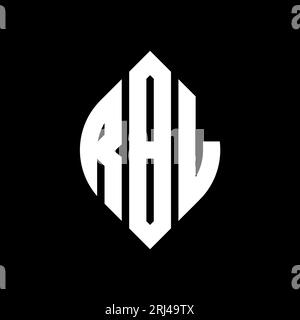 RBL kreisförmiges Logo mit Kreis- und Ellipsenform. RBL-Ellipsenbuchstaben im typografischen Stil. Die drei Initialen bilden ein kreisförmiges Logo. RBL CI Stock Vektor