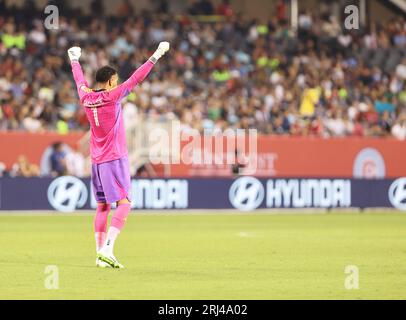 Chicago, USA, 20. August 2023. Torhüter Pedro Gallese feiert ein Tor gegen den Chicago Fire FC im Soldier Field in Chicago, IL, USA. Quelle: Tony Gadomski / All Sport Imaging / Alamy Live News Stockfoto