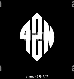 QZN kreisförmiges Logo mit Kreis- und Ellipsenform. QZN-Ellipsenbuchstaben im typografischen Stil. Die drei Initialen bilden ein kreisförmiges Logo. QZN CI Stock Vektor