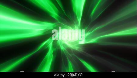 Grüner Hypertunnel Spinning Speed Space Tunnel aus verdrehter Wirbel-Energie-Magie leuchtende Lichtlinien abstrakter Hintergrund. Stockfoto
