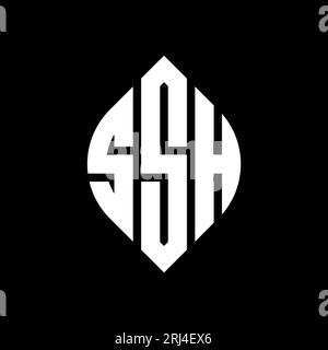 SSH-Logo mit kreisförmigem Buchstaben und Ellipsenform. SSH-Ellipsenbuchstaben im typografischen Stil. Die drei Initialen bilden ein kreisförmiges Logo. SSH-CI Stock Vektor