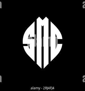 SMC kreisförmiges Logo mit Kreis- und Ellipsenform. SMC-Ellipsenbuchstaben im typografischen Stil. Die drei Initialen bilden ein kreisförmiges Logo. SMC CI Stock Vektor