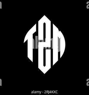 TZM kreisförmiges Logo mit Kreis- und Ellipsenform. TZM-Ellipsenbuchstaben im typografischen Stil. Die drei Initialen bilden ein kreisförmiges Logo. TZM CI Stock Vektor