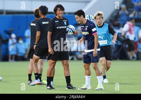 Kanagawa, Japan. August 2023. Shunsuke Nakamura (Yokohama FC), Shinji Kagawa (Cerezo) Fußball/Fußball : Yokohama FC vs Cerezo Osaka im Nippatsu Mitsuzawa Stadium in Kanagawa, Japan. Quelle: Itaru Chiba/AFLO/Alamy Live News Stockfoto