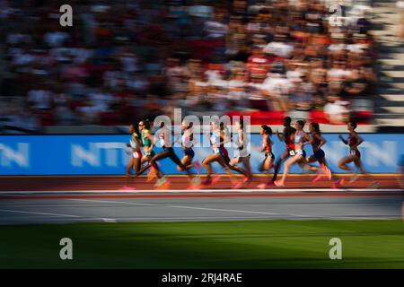 Budapest, Ungarn. August 2023. Die Athleten nehmen am 1500-m-Halbfinale der Frauen der Leichtathletik-Weltmeisterschaften Budapest 2023 in Budapest, Ungarn, am 20. August 2023 Teil. Quelle: Zheng Huansong/Xinhua/Alamy Live News Stockfoto