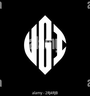 UGI Circle Letter Logo mit Kreis- und Ellipsenform. UGI Ellipsenbuchstaben im typographischen Stil. Die drei Initialen bilden ein kreisförmiges Logo. UGI CI Stock Vektor