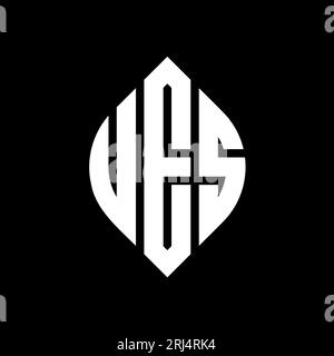 UES kreisförmiges Logo mit Kreis- und Ellipsenform. UES Ellipsenbuchstaben im typografischen Stil. Die drei Initialen bilden ein kreisförmiges Logo. UES CI Stock Vektor