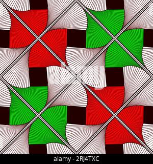 Afrikanisches Wachsdruckmaterial, nahtloses Design mit überlappenden Ethno-Ornamenten, kitenge Muster mit Blumenelementen. vlisco-Textur, farbenfrohes Textil Ankara Stockfoto