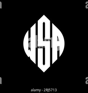 WSA-Logo mit kreisförmigem Buchstaben und Ellipsenform. WSA-Ellipsenbuchstaben im typografischen Stil. Die drei Initialen bilden ein kreisförmiges Logo. WSA CI Stock Vektor