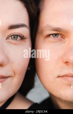 Nahaufnahme von zwei Gesichtern eines verliebten Paares Stockfoto