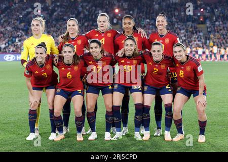 Sydney, Australien. August 2023. Spanien Spieler posieren für ein Foto vor dem Finale der FIFA Frauen-Weltmeisterschaft Australien und Neuseeland 2023 zwischen Spanien und England im Stadion Australien am 20. August 2023 in Sydney, Australien Credit: IOIO IMAGES/Alamy Live News Stockfoto