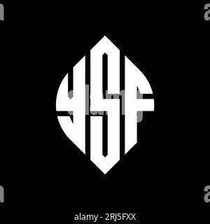 YSF kreisförmiges Logo mit Kreis- und Ellipsenform. YSF-Ellipsenbuchstaben im typografischen Stil. Die drei Initialen bilden ein kreisförmiges Logo. YSF CI Stock Vektor