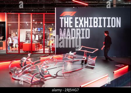 Madrid, Spanien. August 2023. Die weltweit erste offizielle Formel-1-Ausstellung (FIA) auf der IFEMA Madrid. Das immersive Event zeigt die Vergangenheit, Gegenwart und Zukunft dieses Sports. Quelle: SOPA Images Limited/Alamy Live News Stockfoto